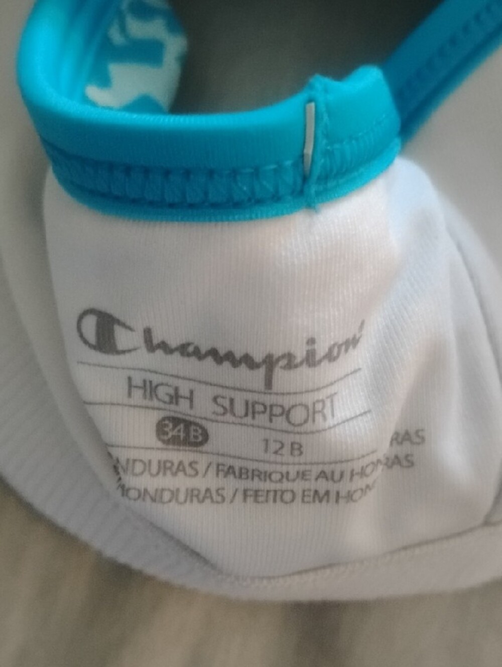 Champion White Sports Bra with Turquoise Trim - Picture 3 of 4